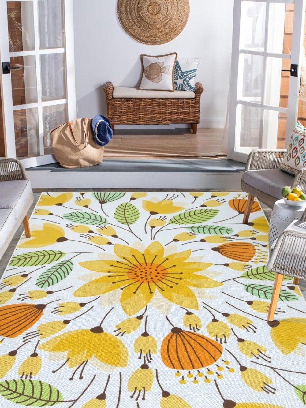Floral Indoor Outdoor Rug 6x9ft